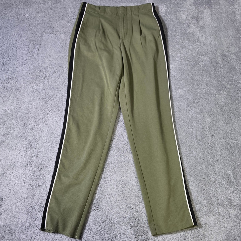 Zara Womens S Tapered Pants Olive Green Side Stripe Pleated Front 7385/273/505